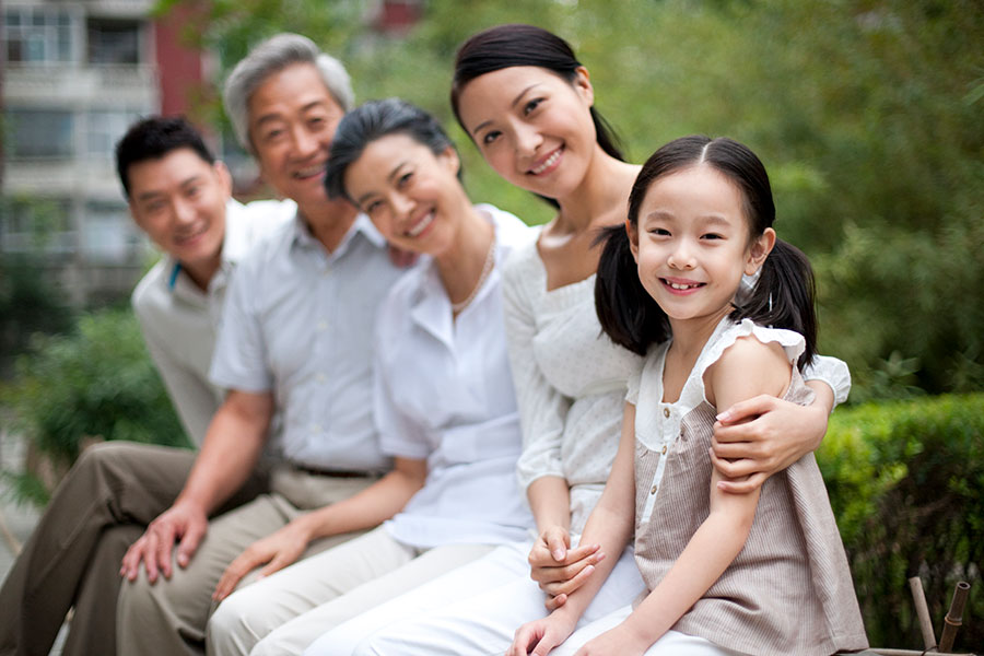 multi-generational Asian family
