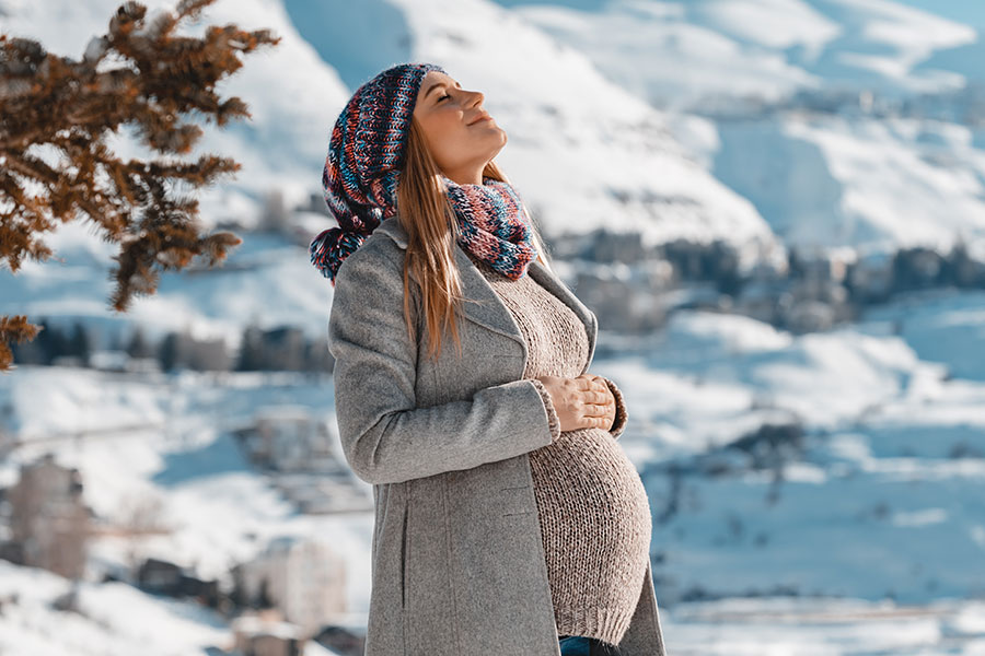 pregnant Colorado woman in winter